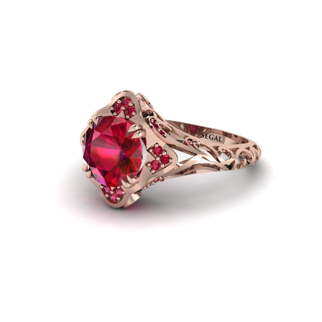 Ruby Ornate Filigree Engagement Ring - Evie No. 56