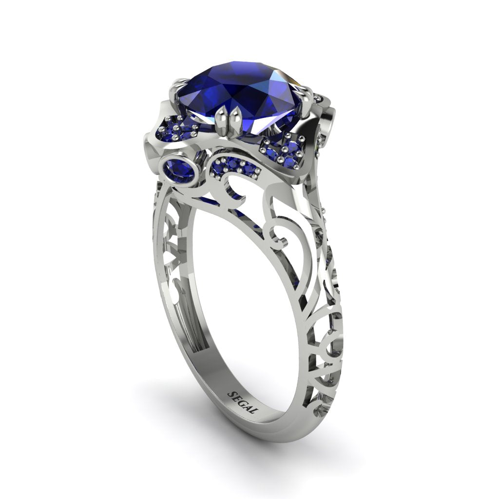 Sapphire Ornate Filigree Engagement Ring - Evie No. 75