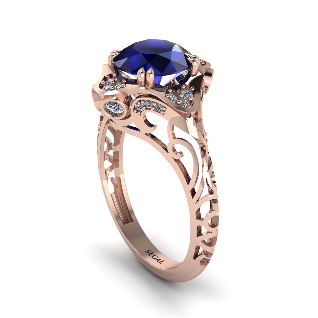 Sapphire Ornate Filigree Engagement Ring - Evie No. 14