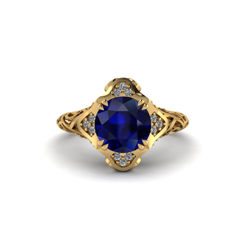 Sapphire Ornate Filigree Engagement Ring - Evie No. 13