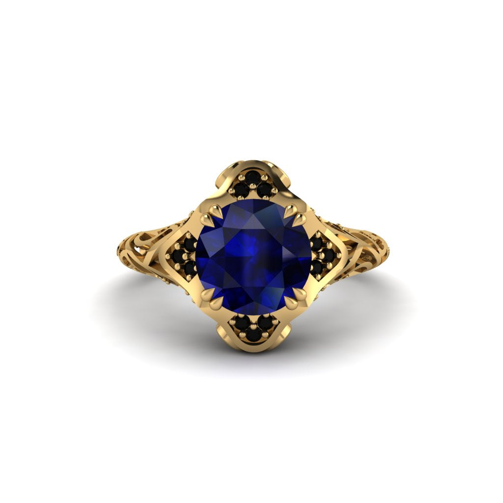 Sapphire Ornate Filigree Engagement Ring - Evie No. 43
