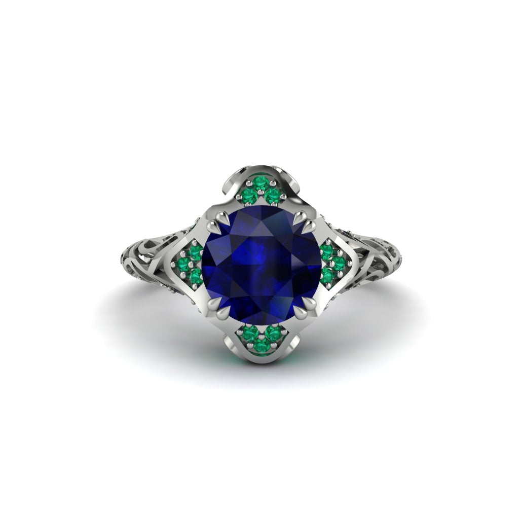 Sapphire Ornate Filigree Engagement Ring - Evie No. 30