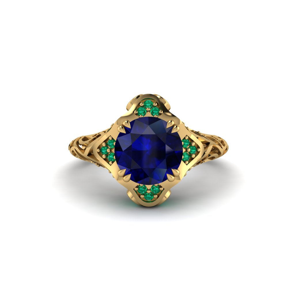 Sapphire Ornate Filigree Engagement Ring - Evie No. 28
