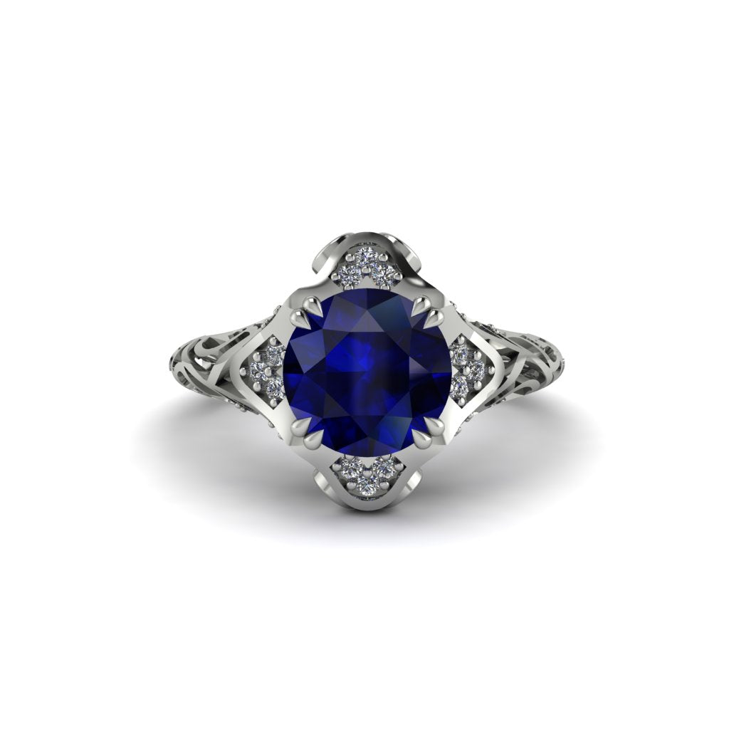 Sapphire Ornate Filigree Engagement Ring - Evie No. 15