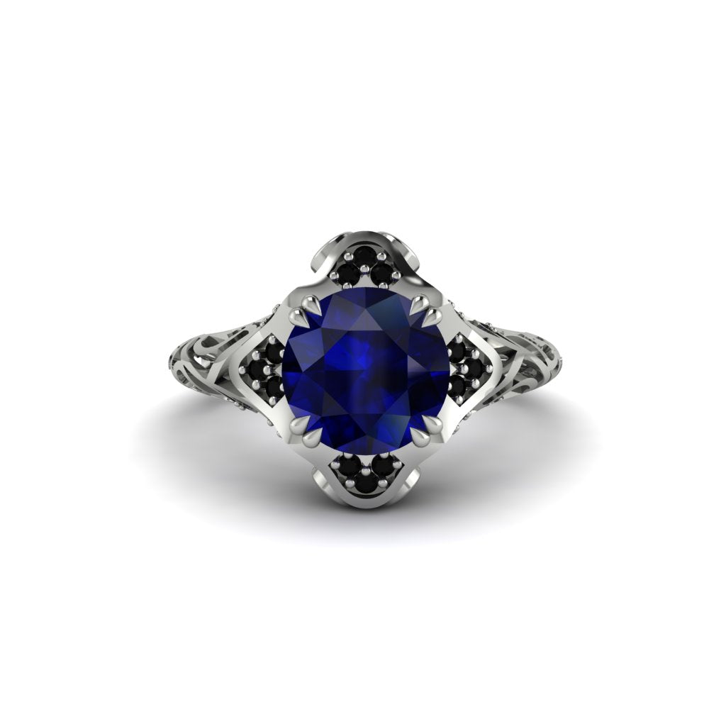 Sapphire Ornate Filigree Engagement Ring - Evie No. 45