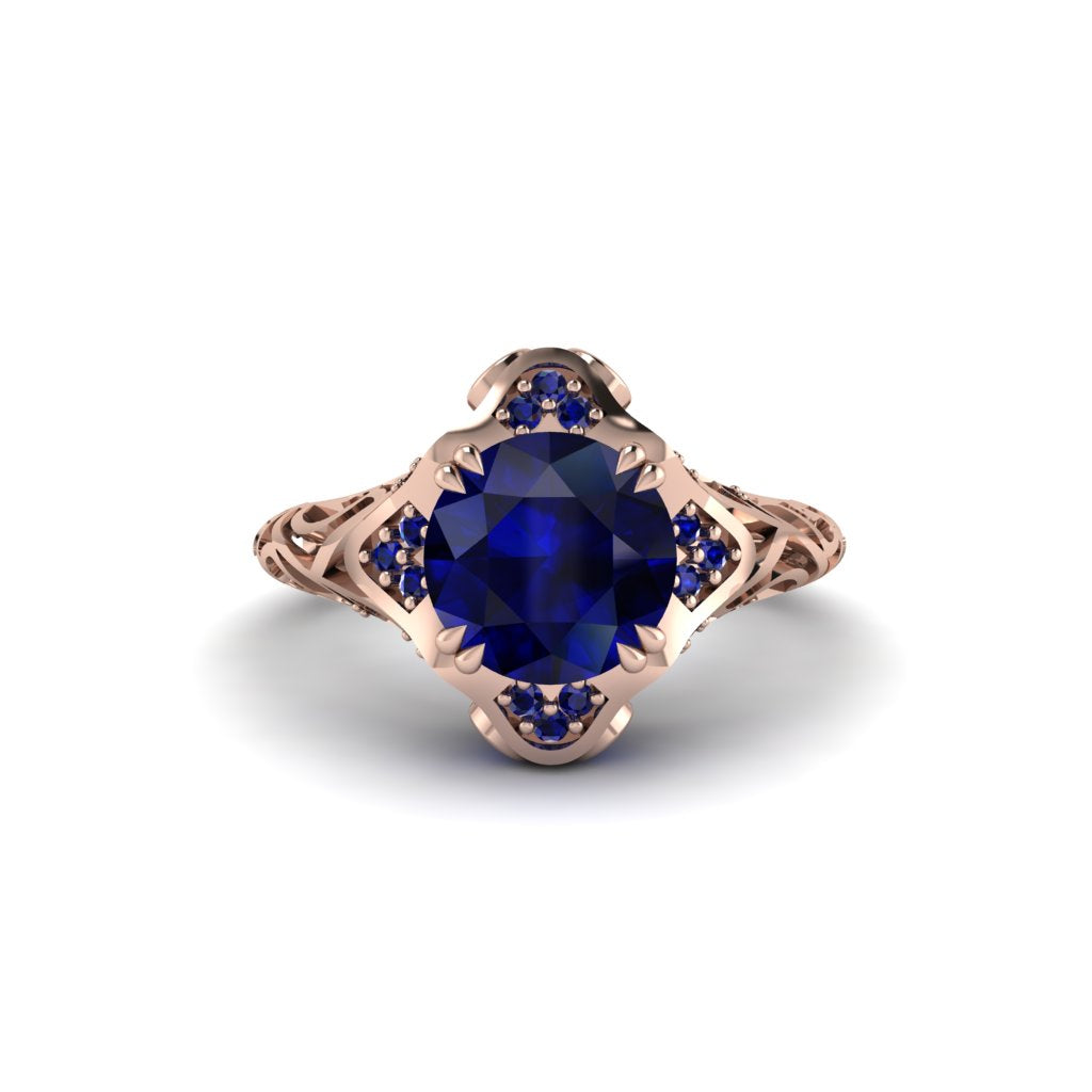Sapphire Ornate Filigree Engagement Ring - Evie No. 74