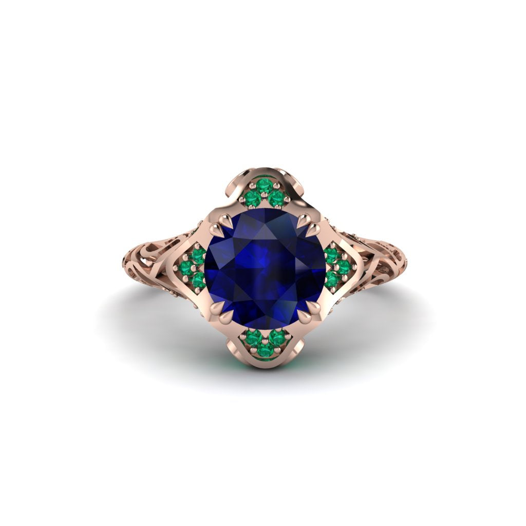 Sapphire Ornate Filigree Engagement Ring - Evie No. 29