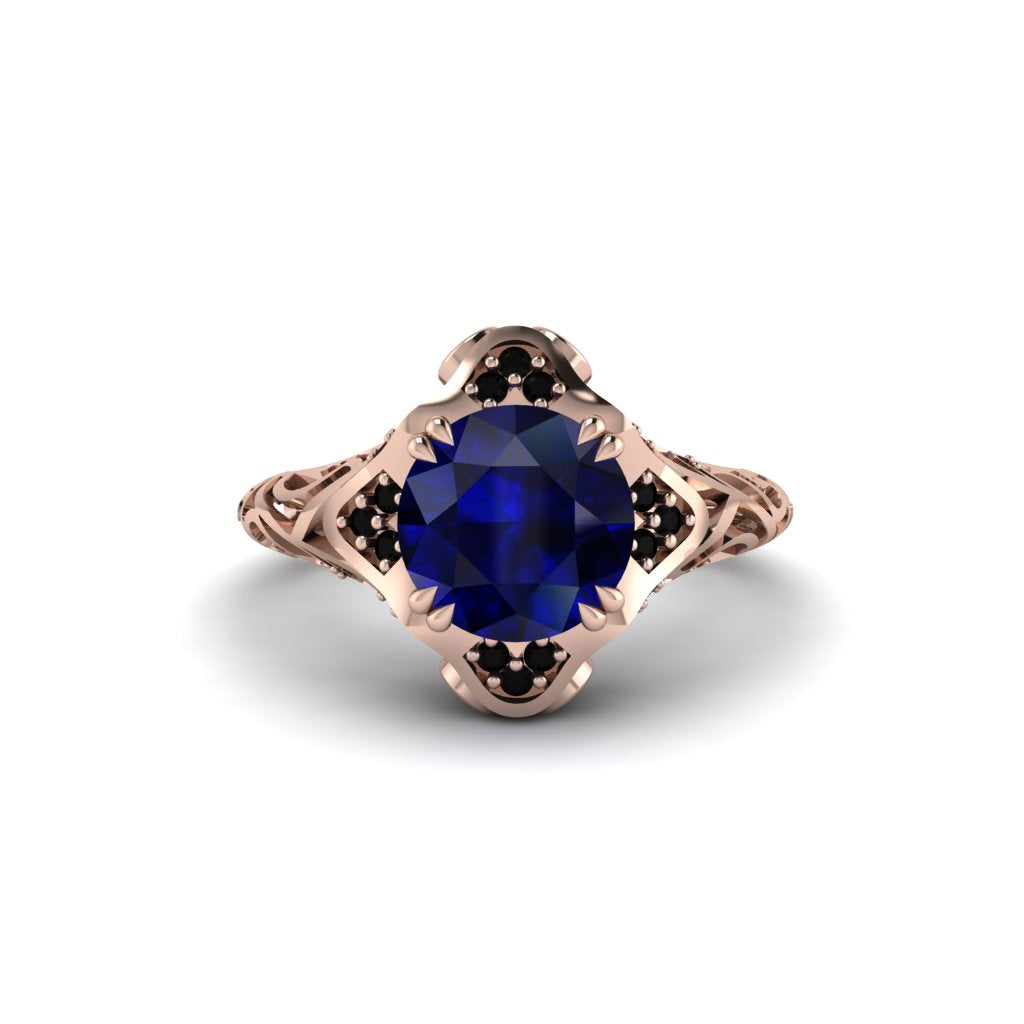 Sapphire Ornate Filigree Engagement Ring - Evie No. 44