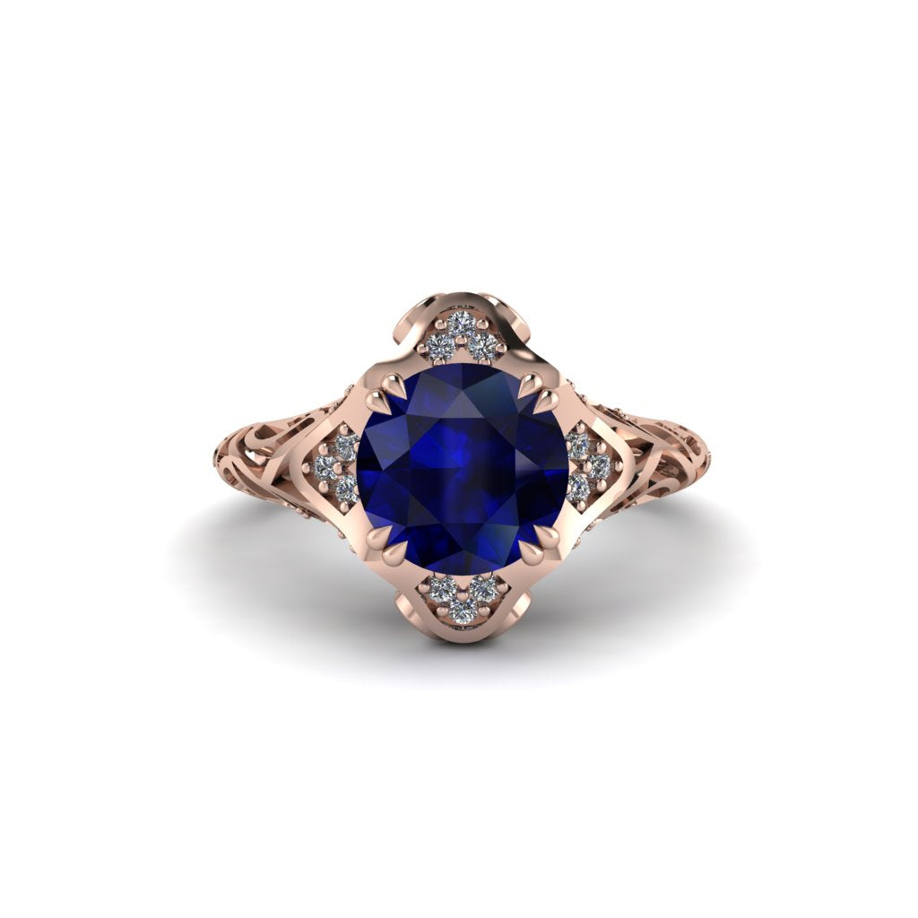 Sapphire Ornate Filigree Engagement Ring - Evie No. 14