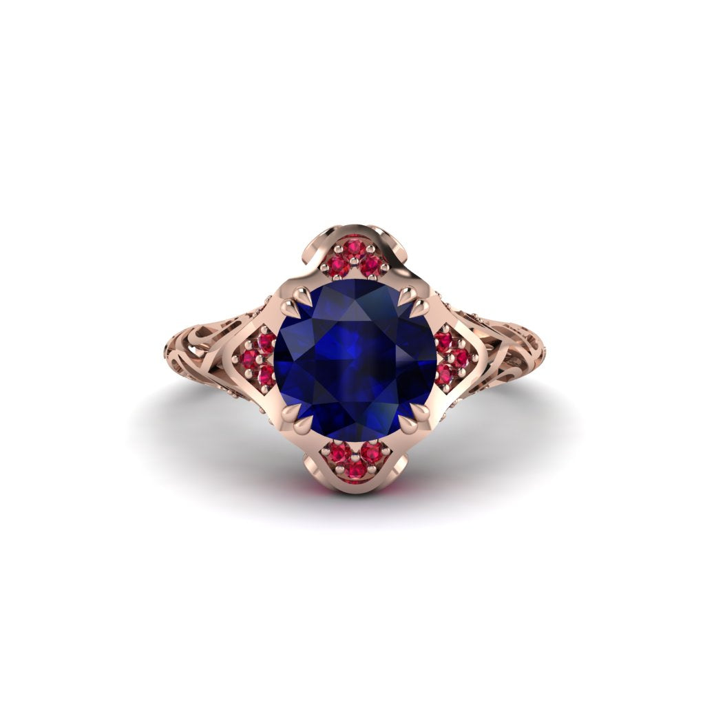 Sapphire Ornate Filigree Engagement Ring - Evie No. 59