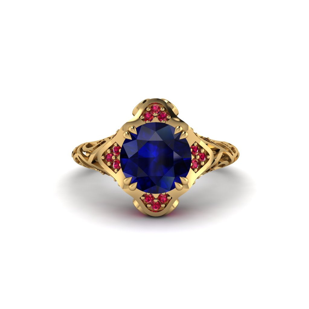 Sapphire Ornate Filigree Engagement Ring - Evie No. 58
