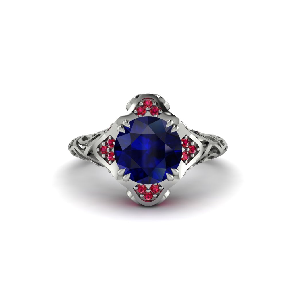Sapphire Ornate Filigree Engagement Ring - Evie No. 60