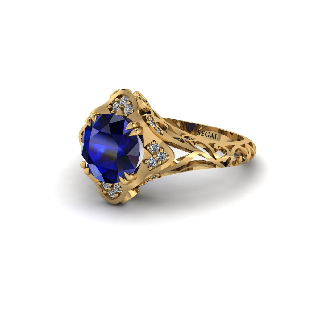 Sapphire Ornate Filigree Engagement Ring - Evie No. 13