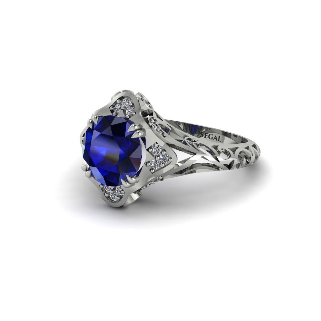 Sapphire Ornate Filigree Engagement Ring - Evie No. 15