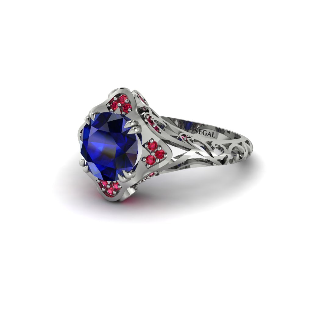 Sapphire Ornate Filigree Engagement Ring - Evie No. 60