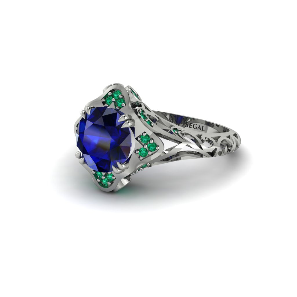 Sapphire Ornate Filigree Engagement Ring - Evie No. 30