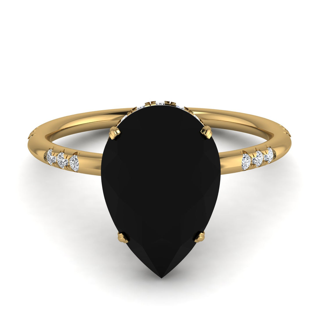 Custom For Carissa Hidden Halo Elegant Pear black diamond Engagement Ring - Ariel No. 700