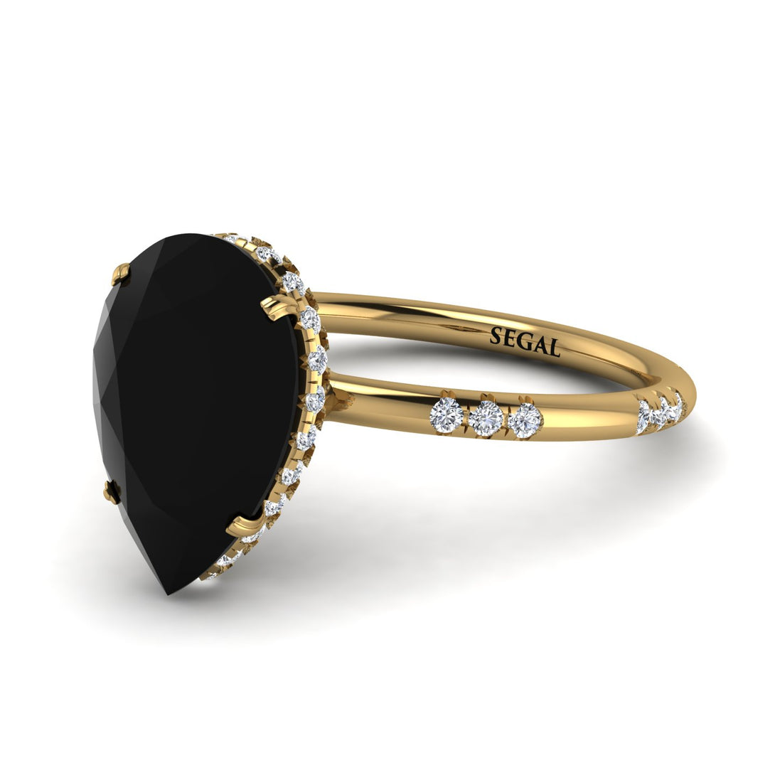 Custom For Carissa Hidden Halo Elegant Pear black diamond Engagement Ring - Ariel No. 700