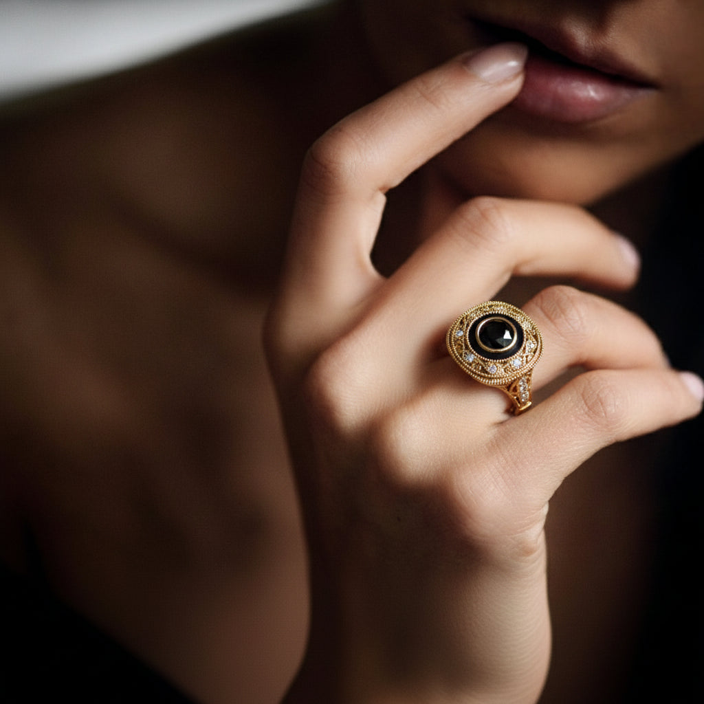 Fancy Art Deco Black Diamond Ring - Pauline No. 7