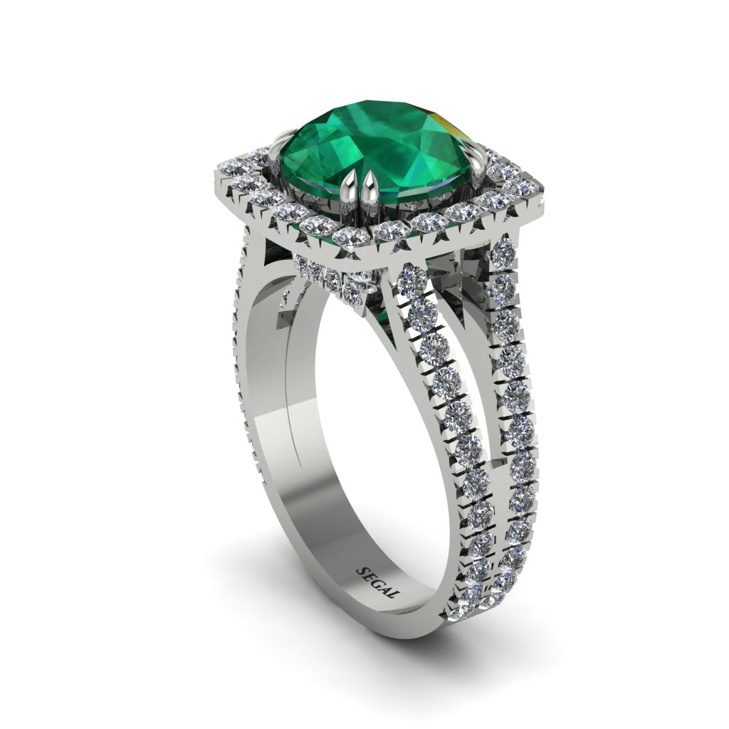 Emerald Pave Split Shank Engagement Ring - Averie No. 6