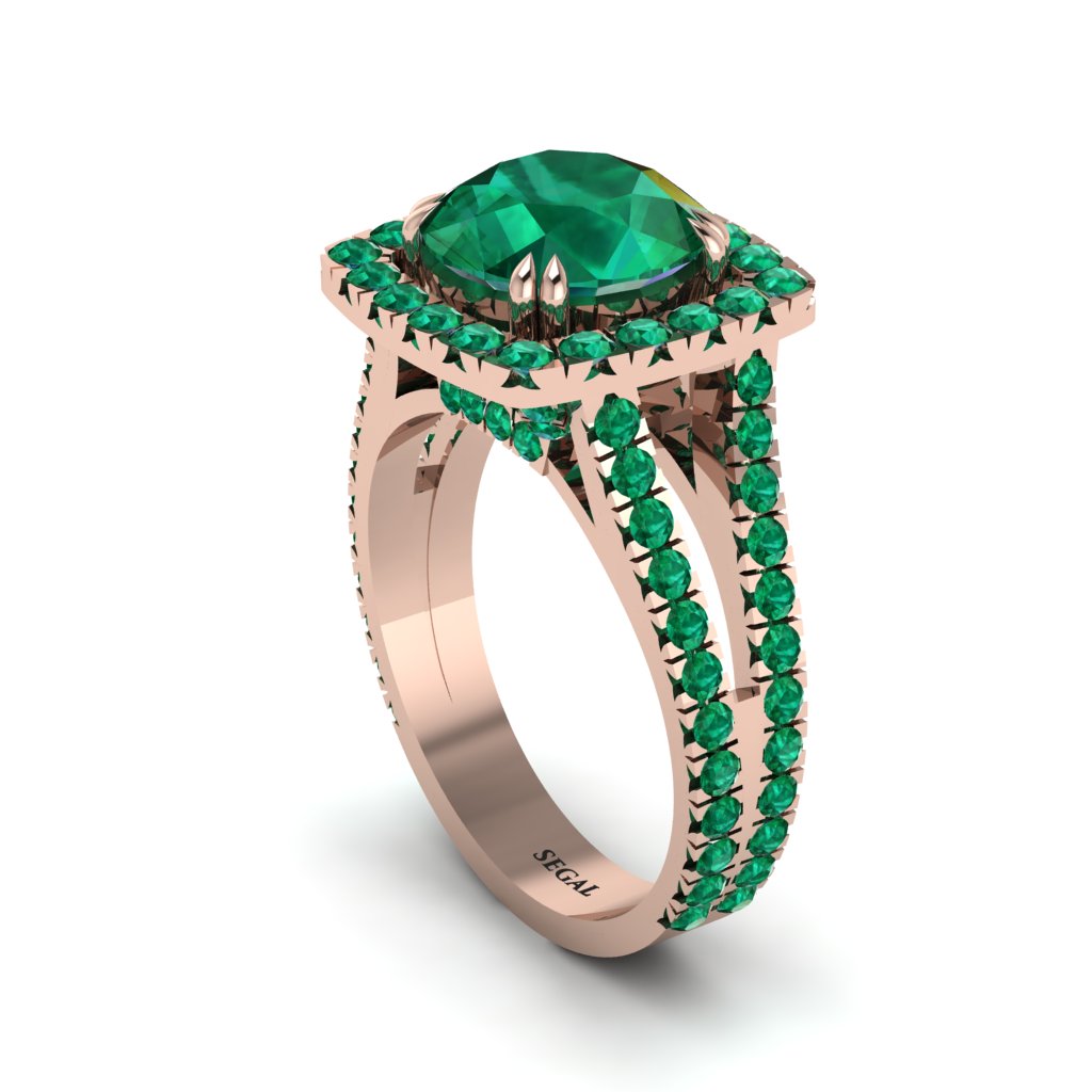 Emerald Pave Split Shank Engagement Ring - Averie No. 20