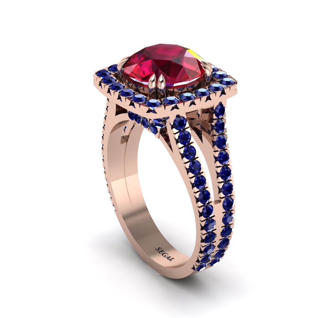 Ruby Pave Split Shank Engagement Ring - Averie No. 71
