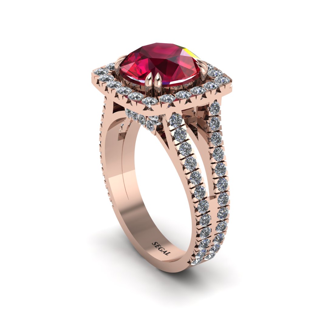 Ruby Pave Split Shank Engagement Ring - Averie No. 11