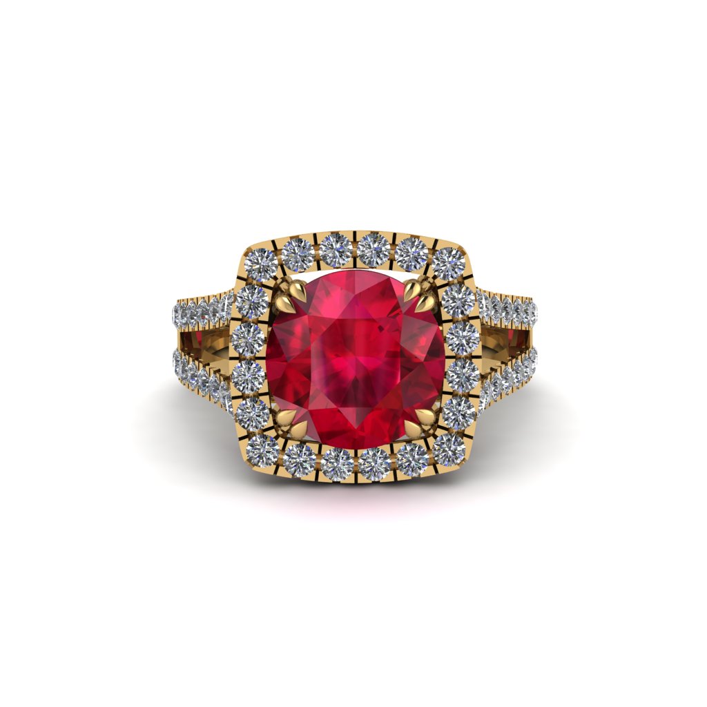 Ruby Pave Split Shank Engagement Ring - Averie No. 10