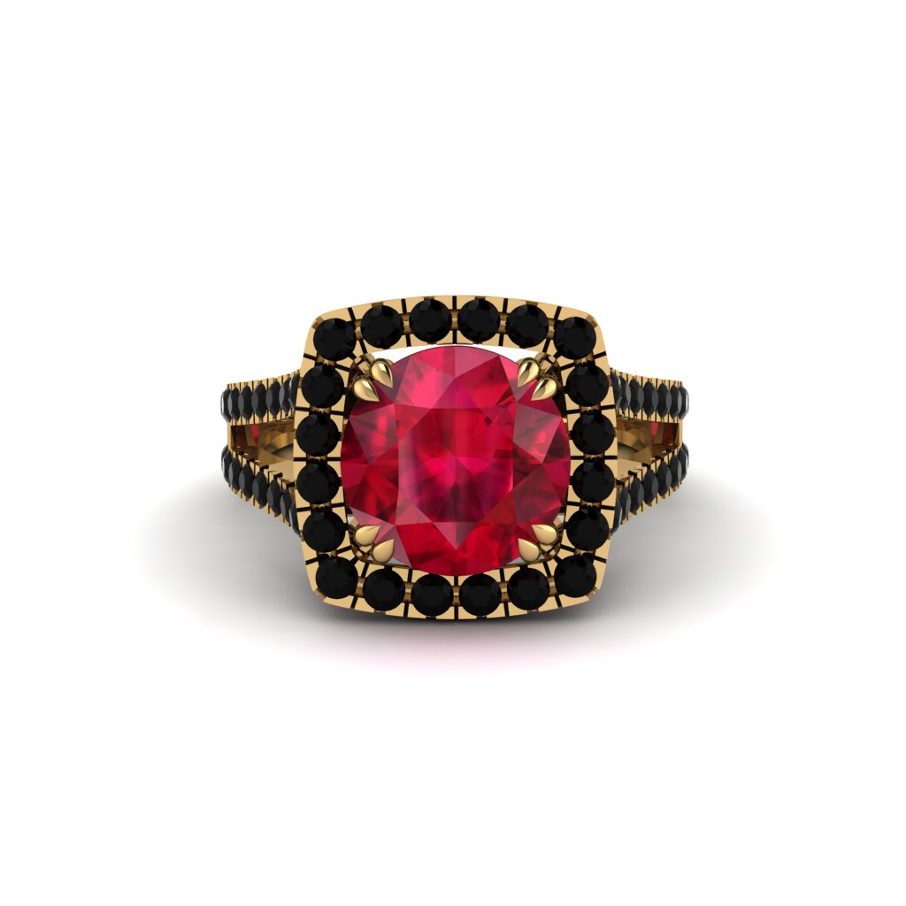 Ruby Pave Split Shank Engagement Ring - Averie No. 40