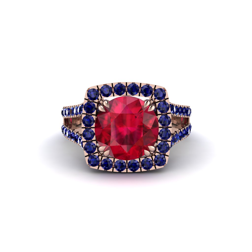 Ruby Pave Split Shank Engagement Ring - Averie No. 71