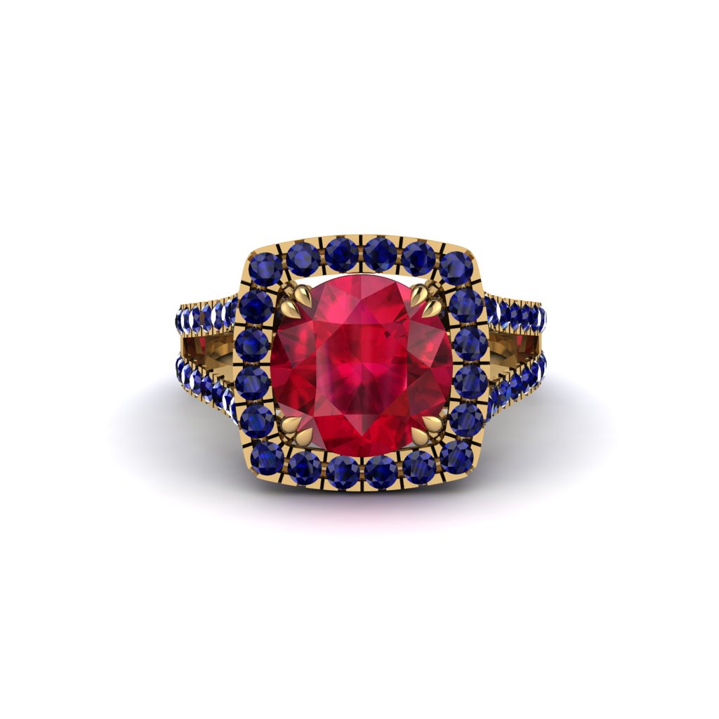 Ruby Pave Split Shank Engagement Ring - Averie No. 70
