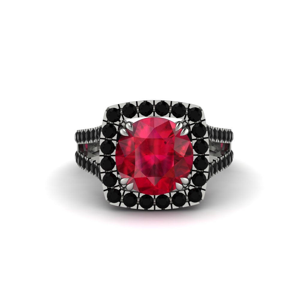 Ruby Pave Split Shank Engagement Ring - Averie No. 42