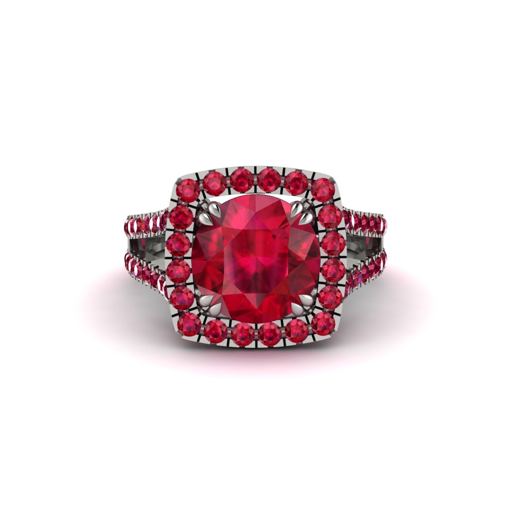Ruby Pave Split Shank Engagement Ring - Averie No. 57