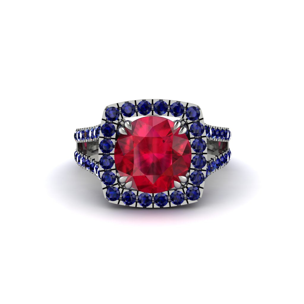 Ruby Pave Split Shank Engagement Ring - Averie No. 72