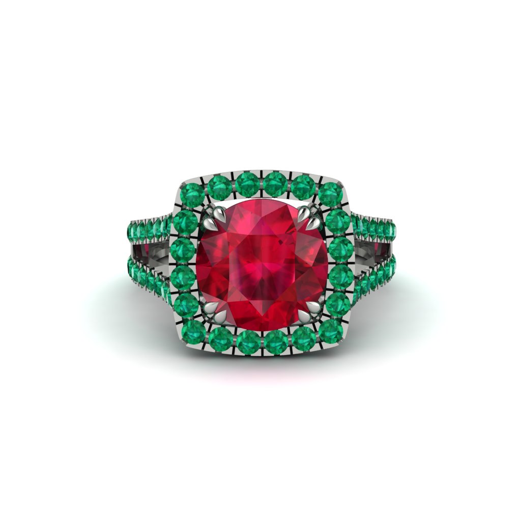 Ruby Pave Split Shank Engagement Ring - Averie No. 27