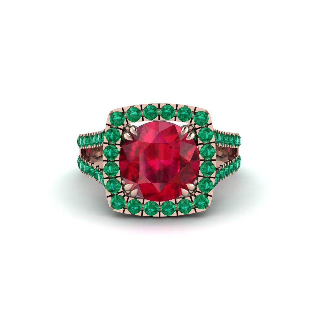 Ruby Pave Split Shank Engagement Ring - Averie No. 26