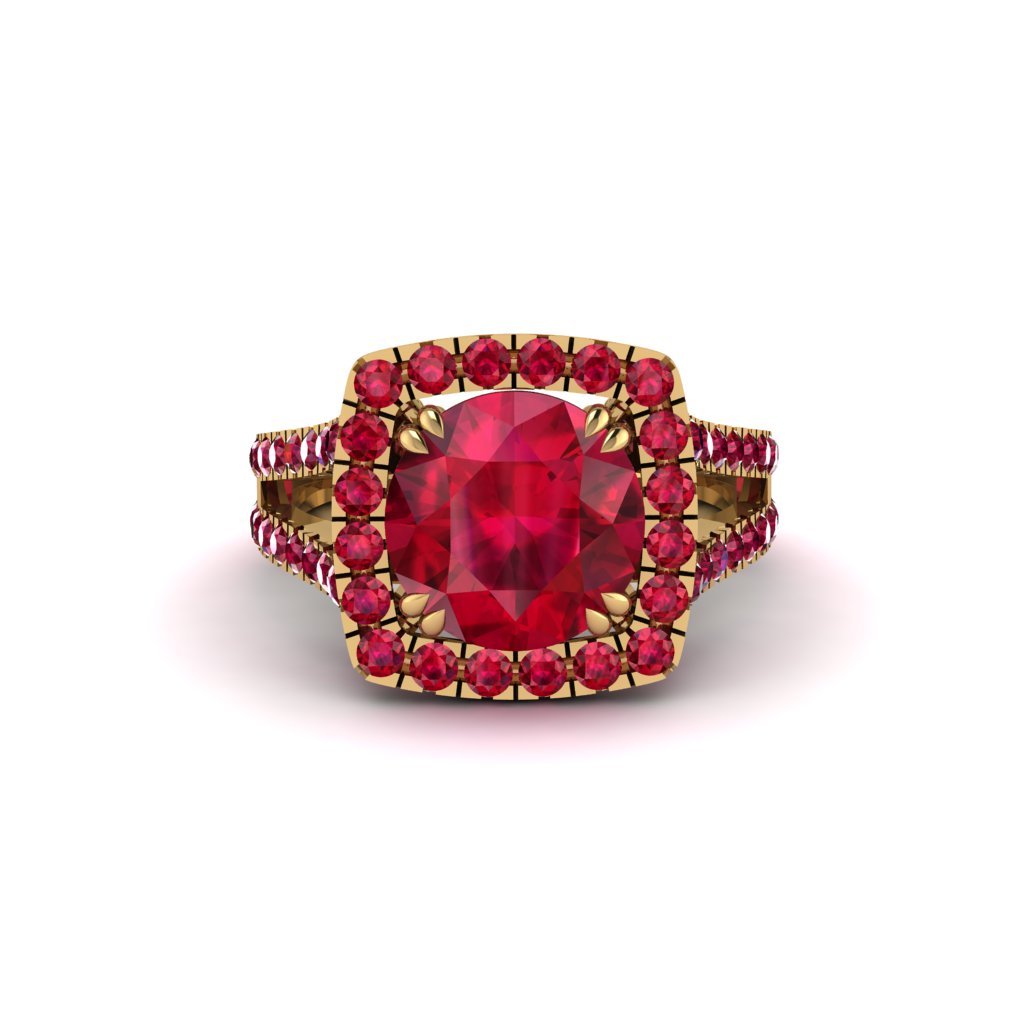 Ruby Pave Split Shank Engagement Ring - Averie No. 55