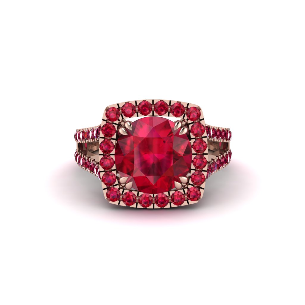 Ruby Pave Split Shank Engagement Ring - Averie No. 56