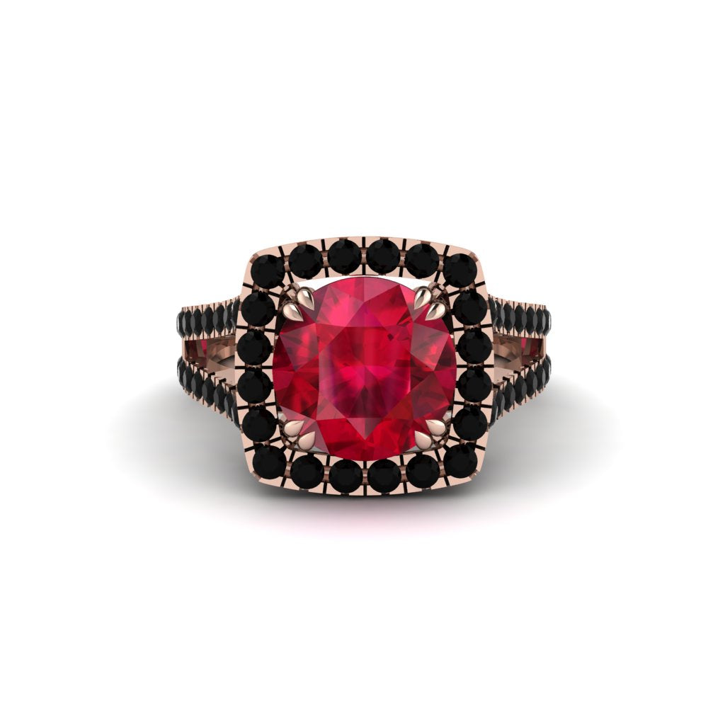 Ruby Pave Split Shank Engagement Ring - Averie No. 41