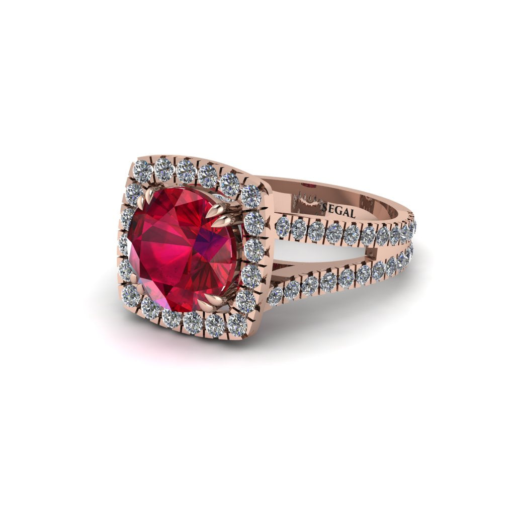 Ruby Pave Split Shank Engagement Ring - Averie No. 11