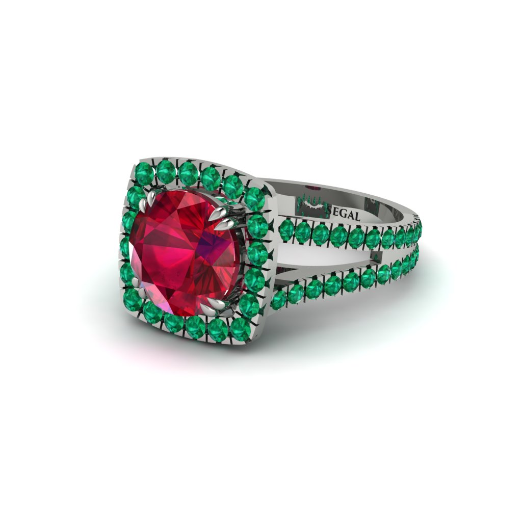 Ruby Pave Split Shank Engagement Ring - Averie No. 27