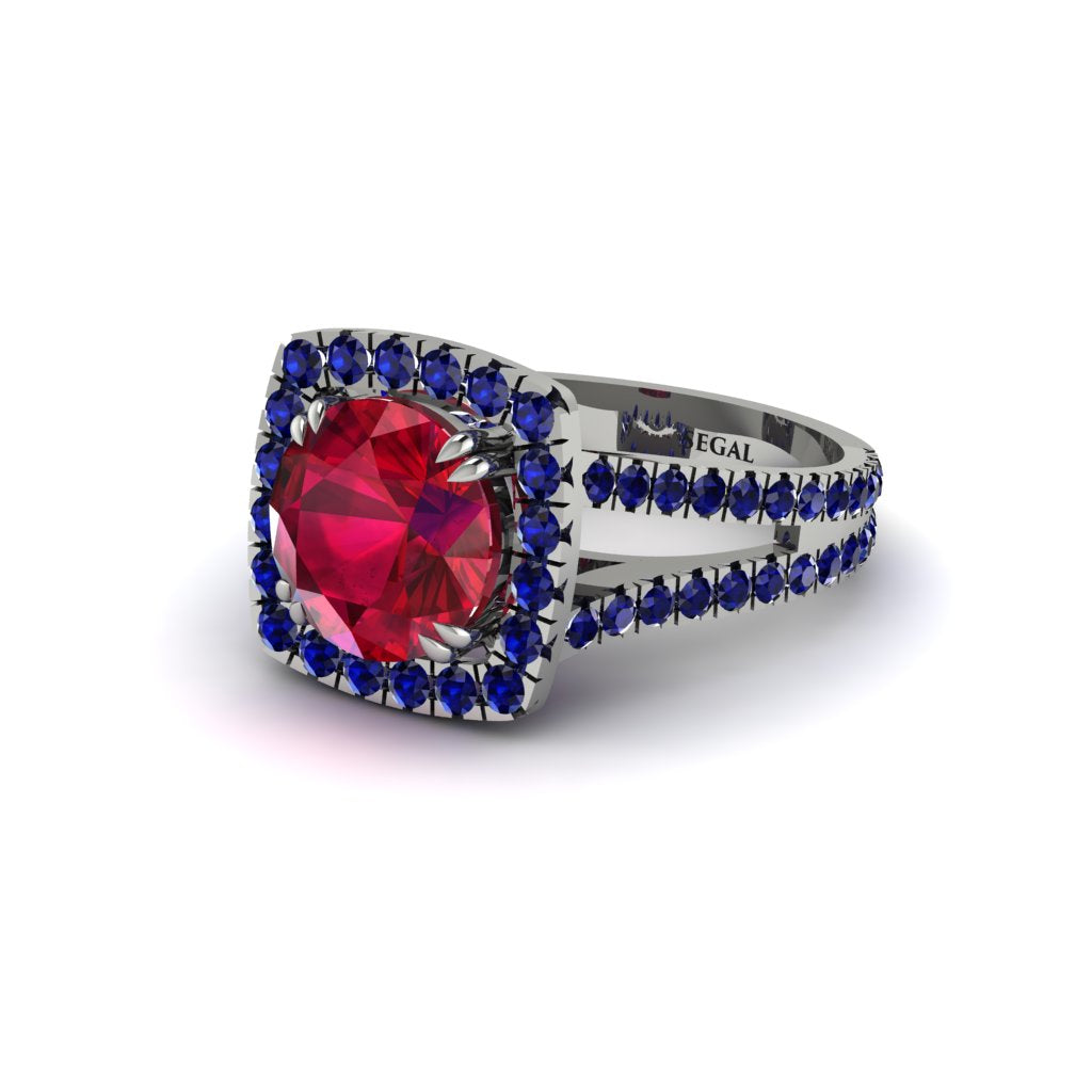 Ruby Pave Split Shank Engagement Ring - Averie No. 72