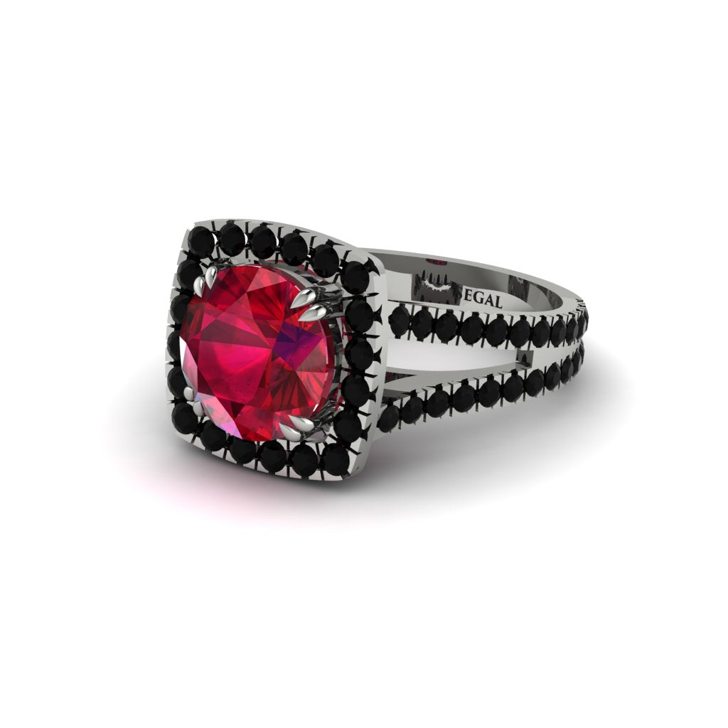 Ruby Pave Split Shank Engagement Ring - Averie No. 42