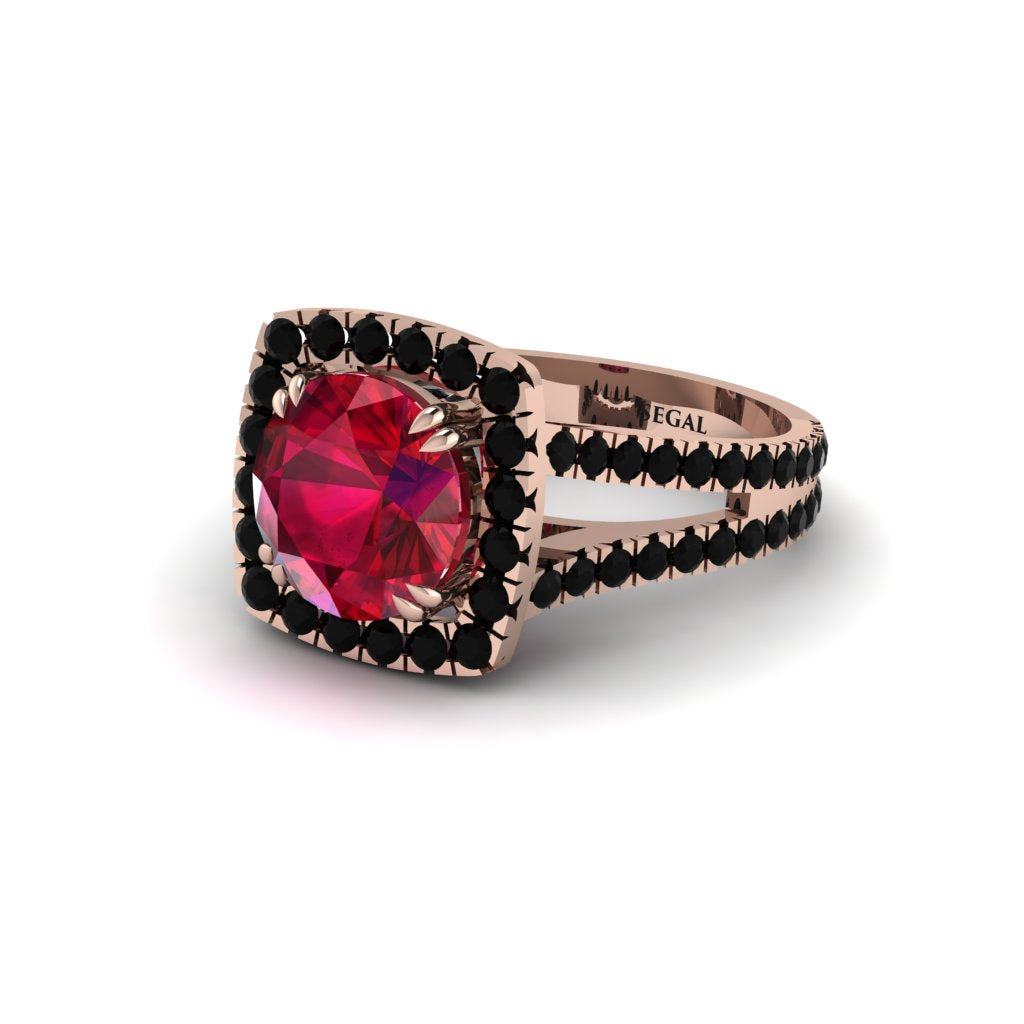 Ruby Pave Split Shank Engagement Ring - Averie No. 41