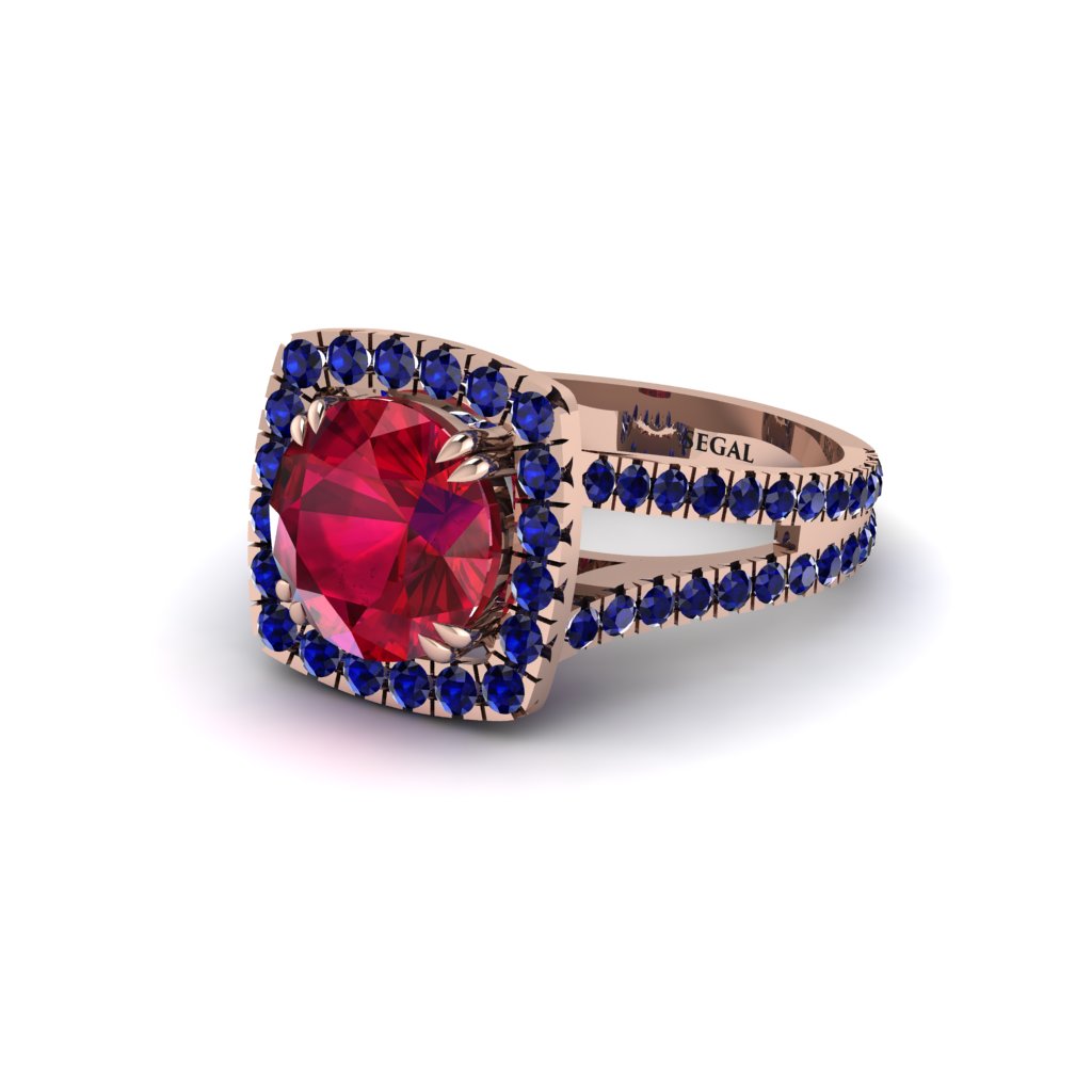 Ruby Pave Split Shank Engagement Ring - Averie No. 71
