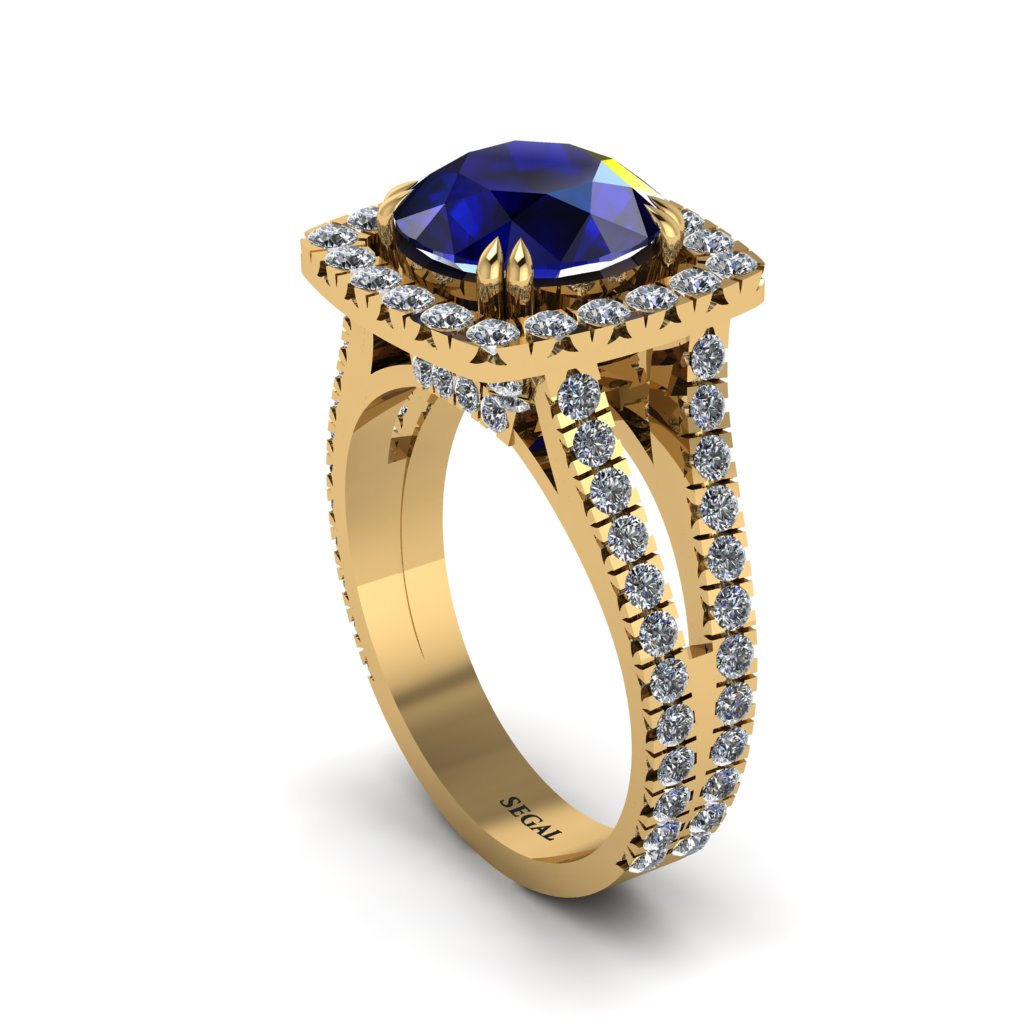 Sapphire Pave Split Shank Engagement Ring - Averie No. 13