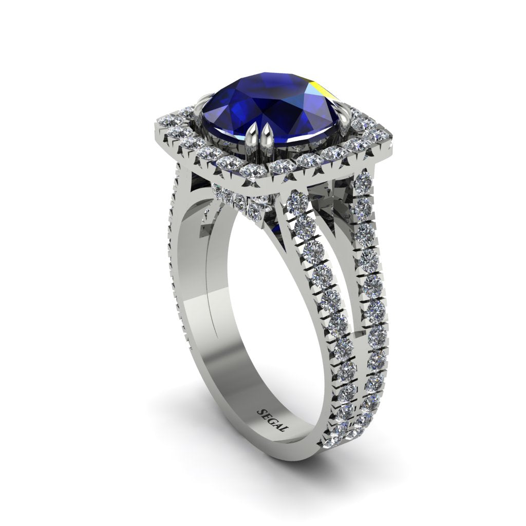 Sapphire Pave Split Shank Engagement Ring - Averie No. 15