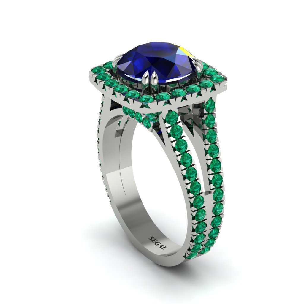 Sapphire Pave Split Shank Engagement Ring - Averie No. 30
