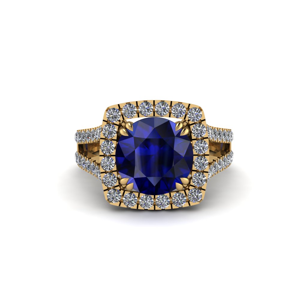 Sapphire Pave Split Shank Engagement Ring - Averie No. 13