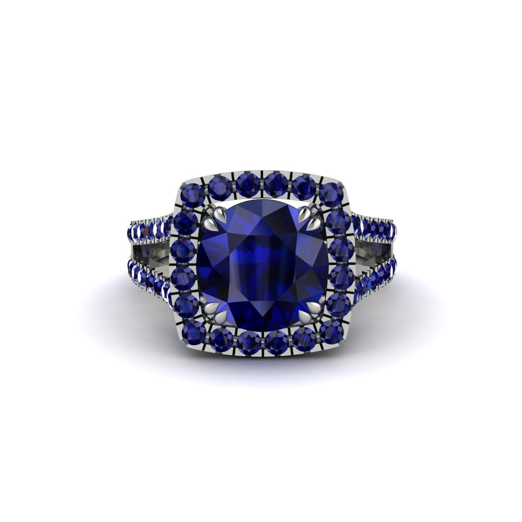 Sapphire Pave Split Shank Engagement Ring - Averie No. 75
